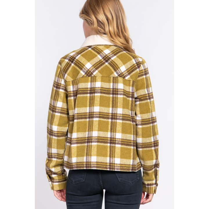 Apolline - Wholesale Shirt Jacket/Shacket - Women's - FAUX FUR COLLAR PLAID SHACKET12