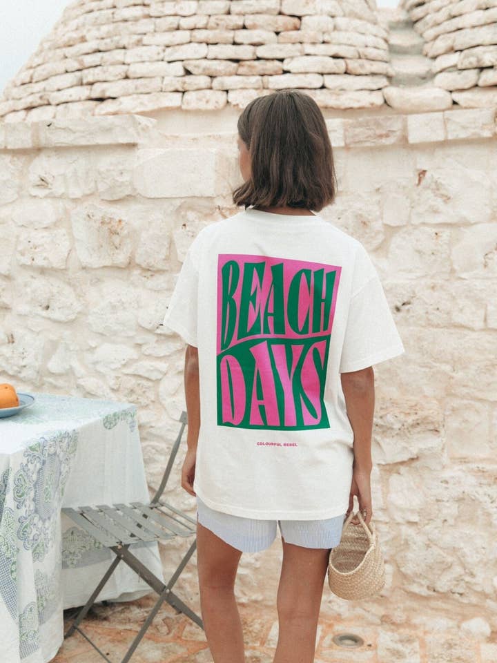 Stranddage Løs pasform T-shirt | Standard hvid for engroshandel hos Colourful Rebel