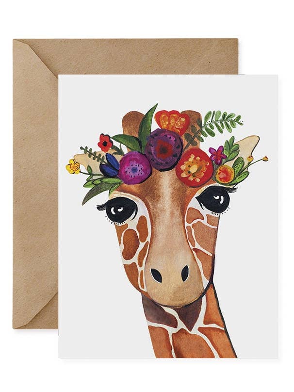 Giraffe Card / Flower Crown - EcoFriendly, Safari Animal, Endangered, Recycled, Gives Back, Wildlife Conservation for wholesale by Red and Wolf Paper Company
