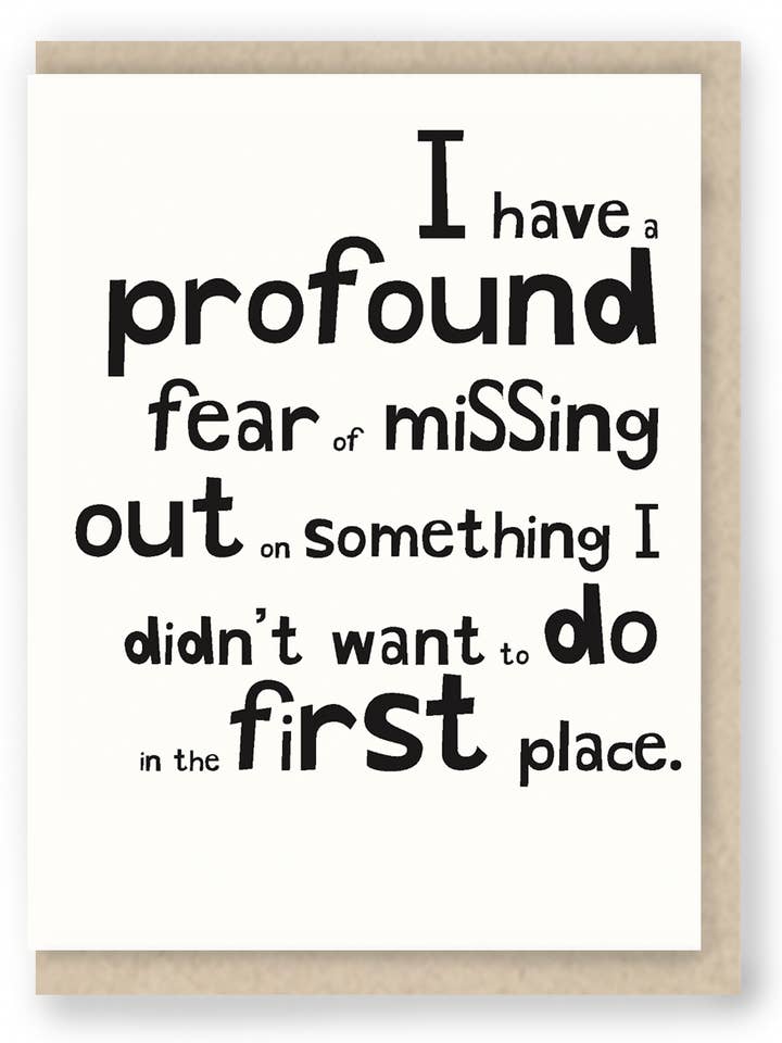 Missing Out Funny Everyday Life Situation Greeting Card for wholesale by Hit and Run Greetings