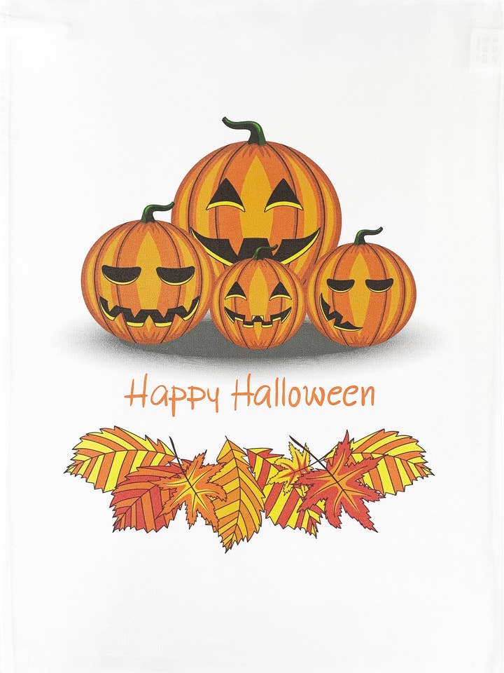 Grand torchon en coton « Happy Halloween from The Pumpkins » pour la vente par Half a Donkey