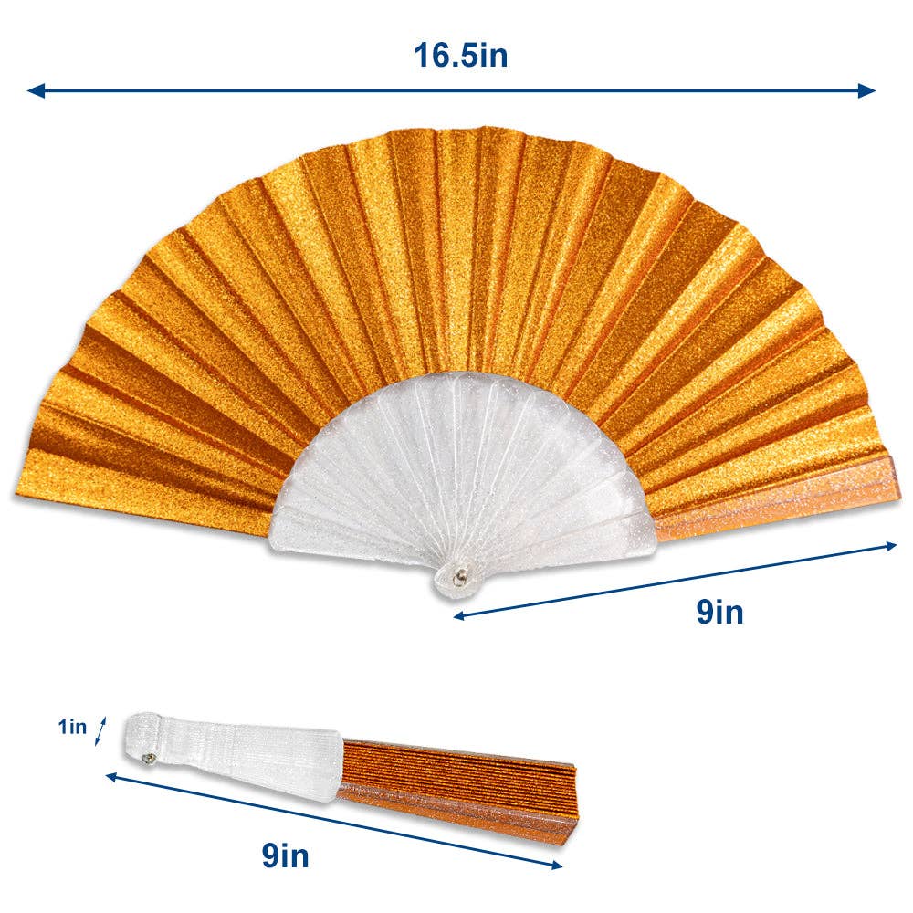 Flags Importer - Wholesale Handheld Folding Fan - Glitter Orange Small Hand Fan (Clear Handle)1