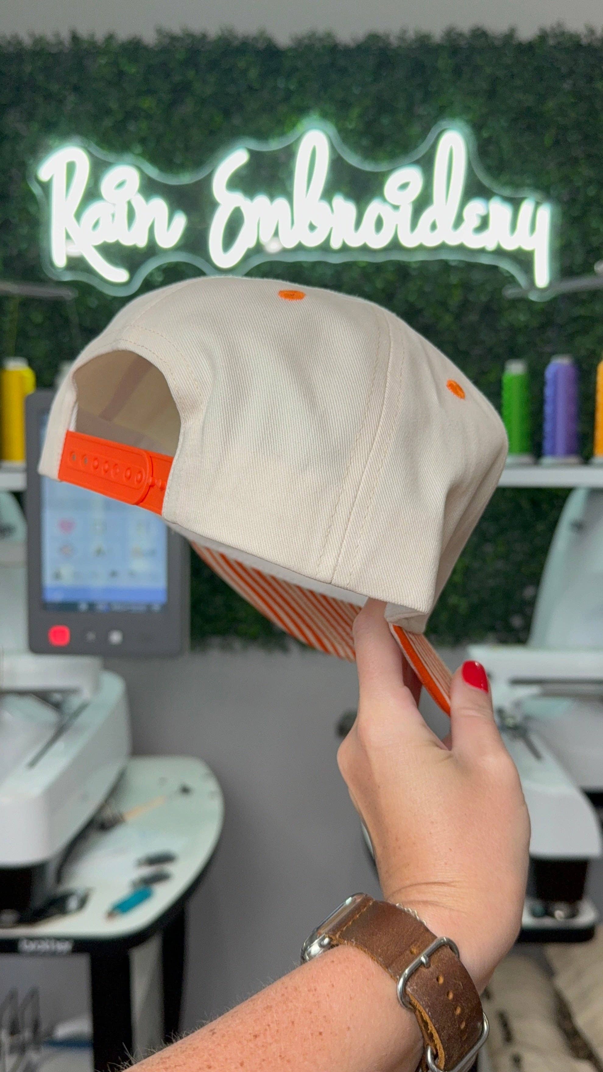 Rain Embroidery - Wholesale Trucker Hat - Unisex - Orange Stripes Trucker Hat (blank)3