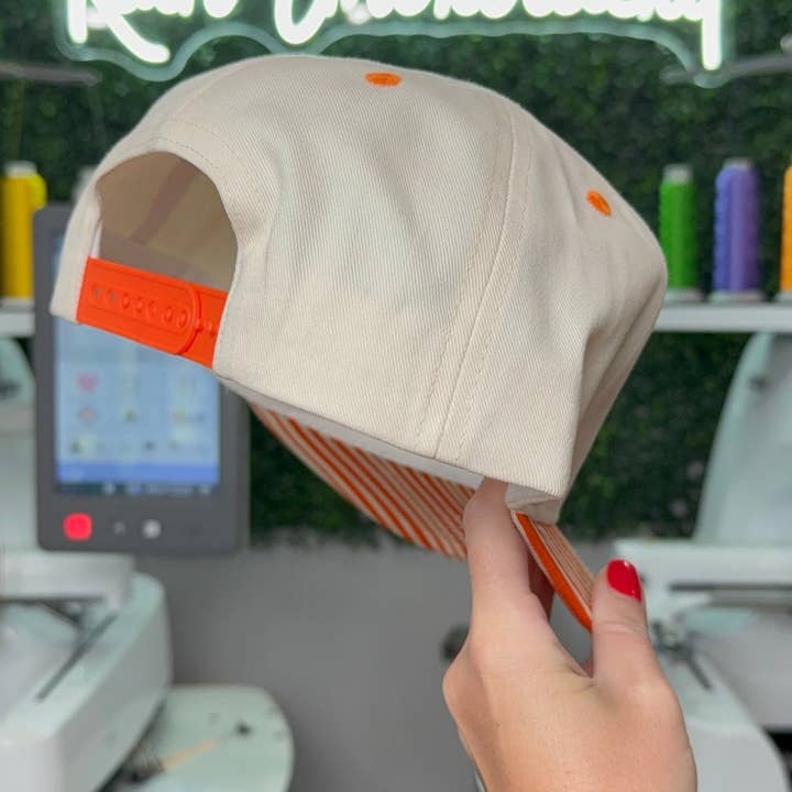 Rain Embroidery - Wholesale Trucker Hat - Unisex - Orange Stripes Trucker Hat (blank)3