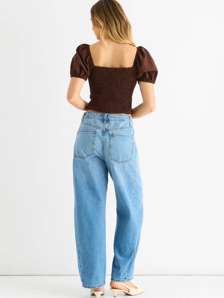 GINI LONDON - Wholesale Blouse - Women's - Chocolate Puff Sleeve Shirred Cotton Top3