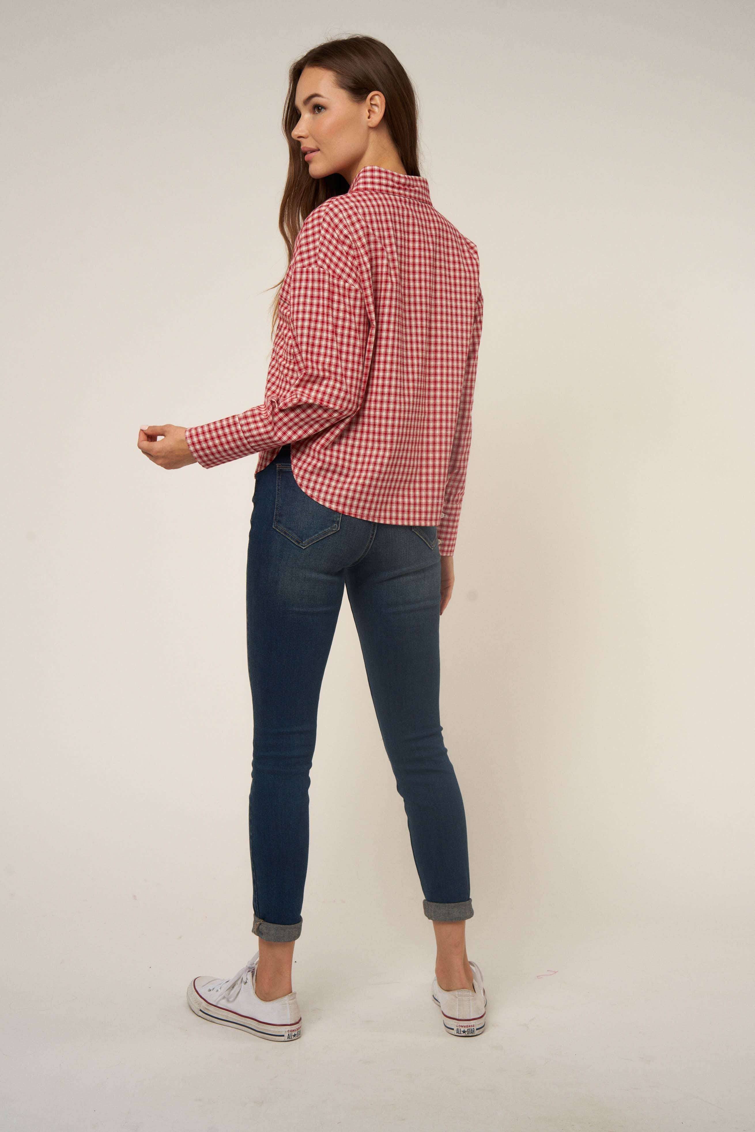 WINE SMALL GINGHAM BUTTON DOWN SHIRT for wholesale on Faire13