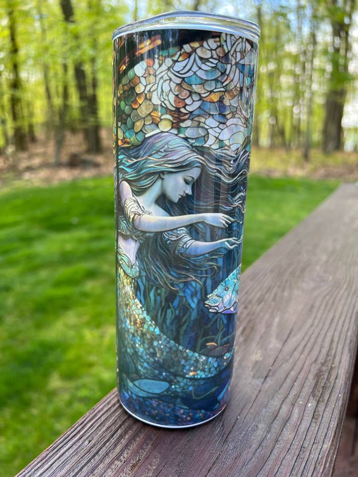 Stained Glass Mermaid 20oz Skinny Tumbler for wholesale by Frugal Fashionista By Toni