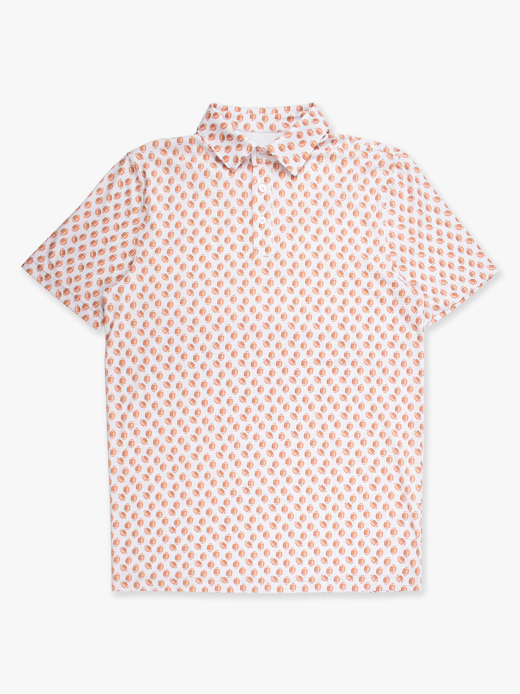 White Men's Football Frenzy Knit Short Sleeve Performance Polo for wholesale on Faire7