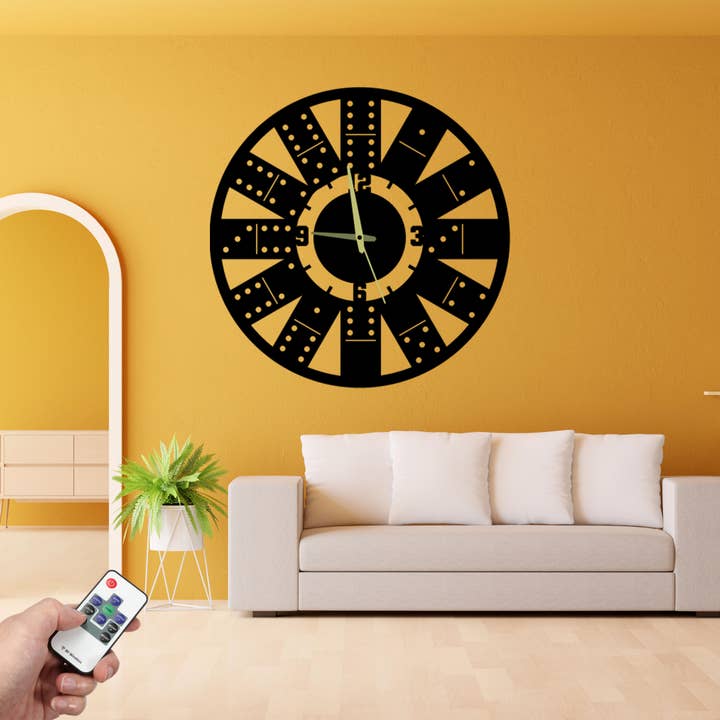 Glow Neon – wholesale Wall sign – Domino Game Metal Clock, Domino Game Room Wall Clock Decor 4