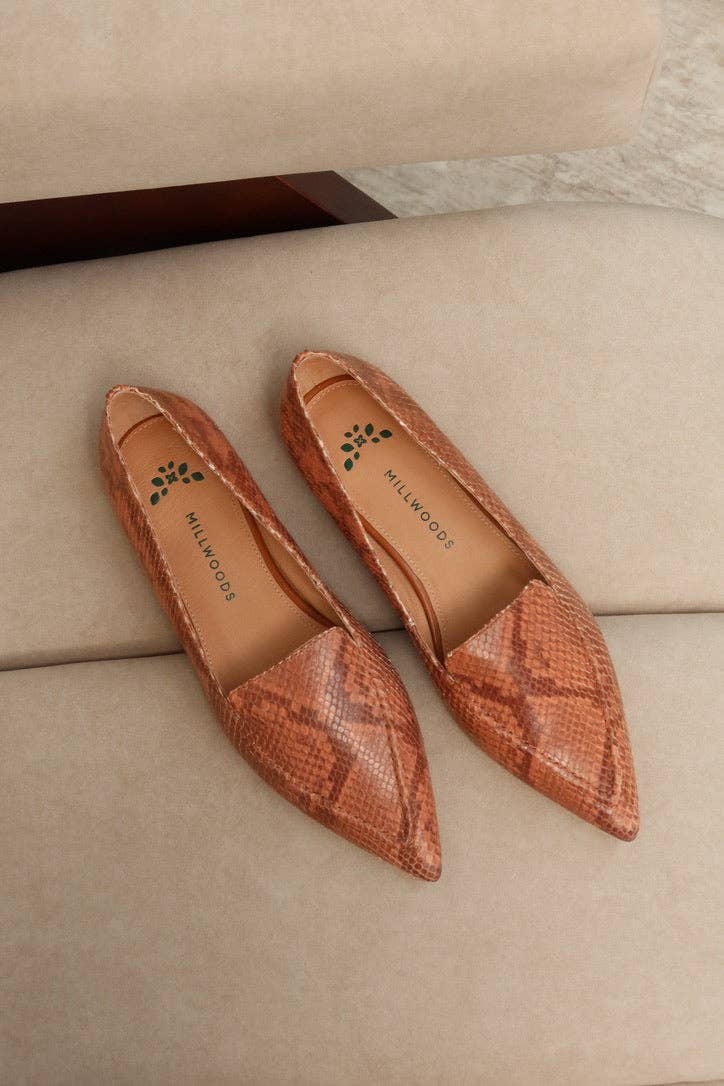 Square Ballet Flat - Tan Python for wholesale on Faire