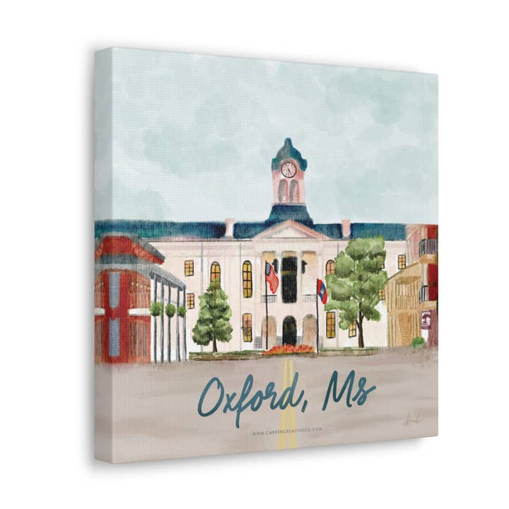 Oxford-Lafayette County Courthouse Watercolor Art Canvas for wholesale by Carper Creative Co.