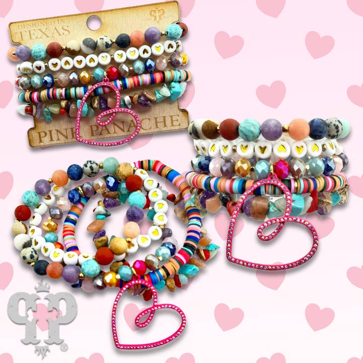 Nine strand bracelet with open heart charm for wholesale by Pink Panache Brands