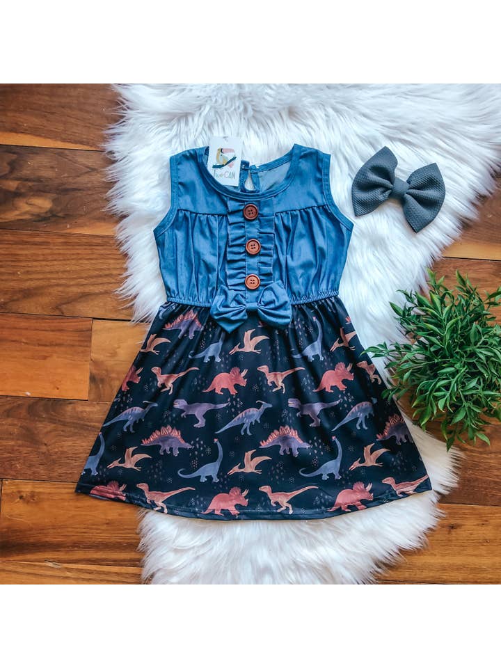 Wellington Design Co. - Wholesale Dress - Kids - Denim Dino Dress by TwoCan1