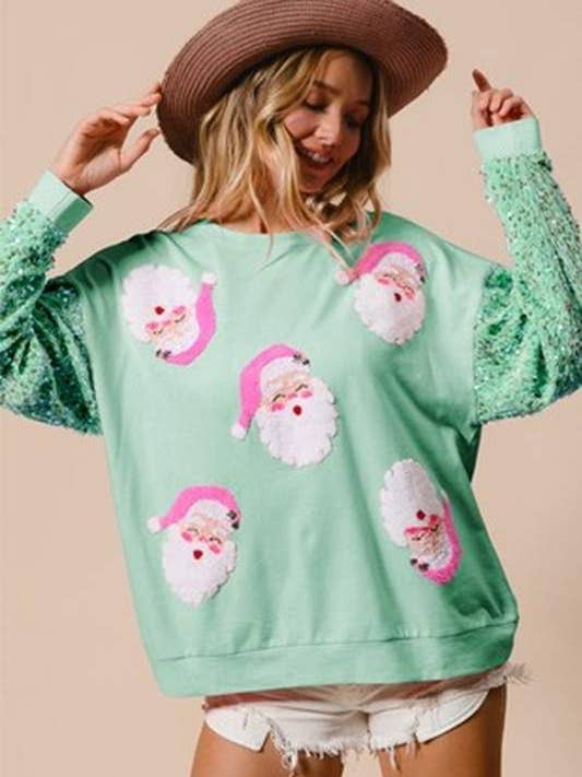 Flarix - Wholesale Blouse - Women's - Y2K Festive Graphic Sequin Sleeve Sweater5