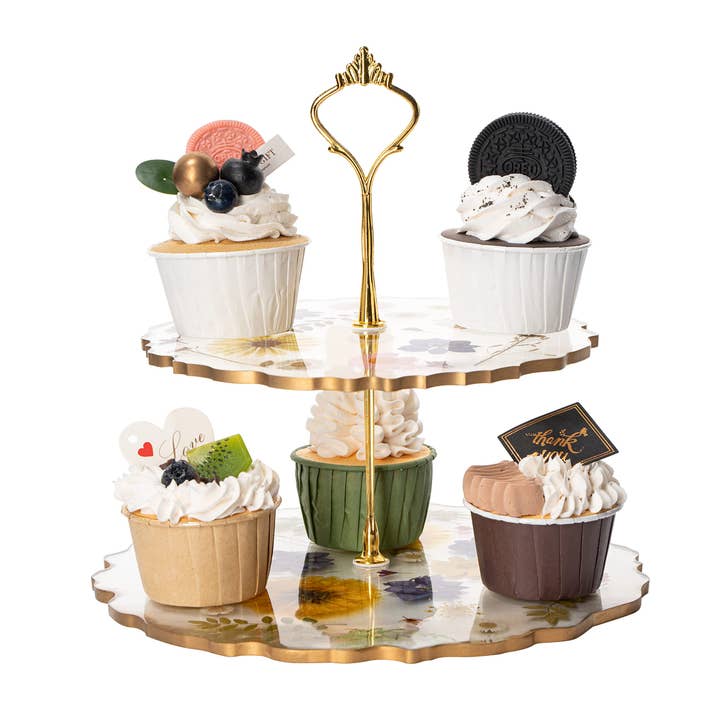 The Wine Savant / Khen Glassware - Wholesale Cake Stand - Floral Cupcake & Cake Dessert Stand, Resin Flower Tower 3