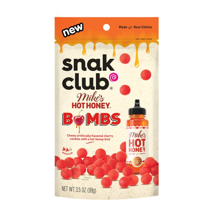 Snak Club Mike's Hot Honey Cherry Bombs 3.5oz, 6ct for wholesale by Grandpa Joe's Candy Shop