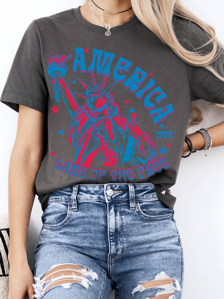 Amused by Blue - Wholesale Screen Printed T-Shirt - Women's - Women Freedom Graphic Print Short Sleeve Top7