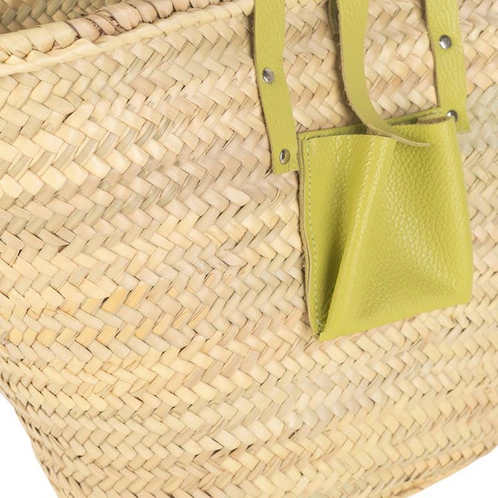 Kbas - Vente Sac de plage - PANIER EN PALME NATURELLE ET CUIR, COULEUR VERTE