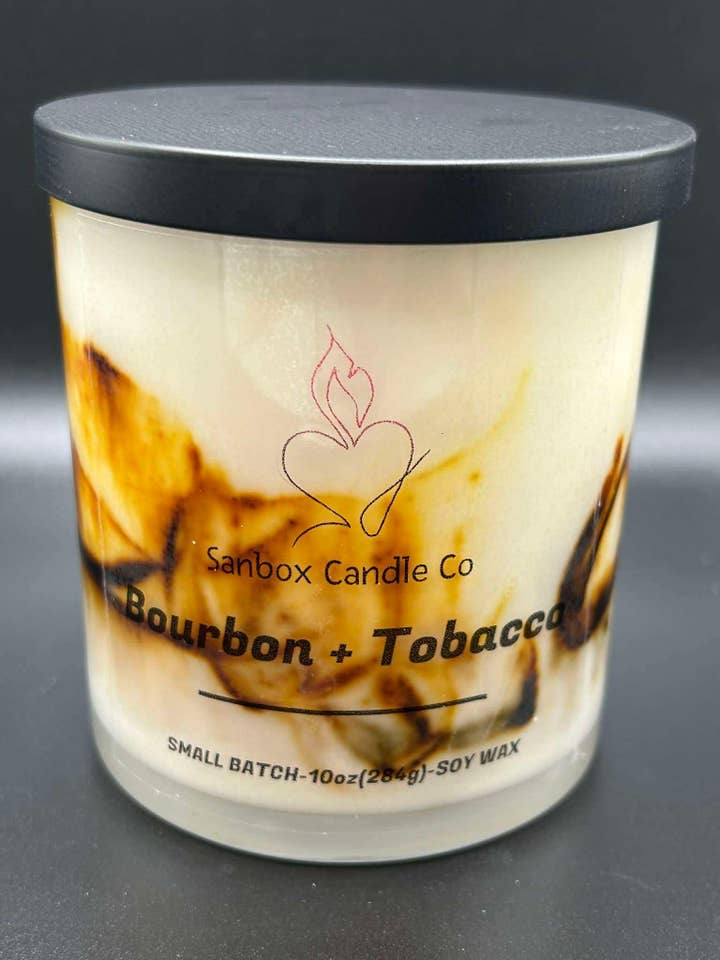 Bourbon + Tobacco 10 ounce Soy Candle for wholesale by Sanbox Candle Co