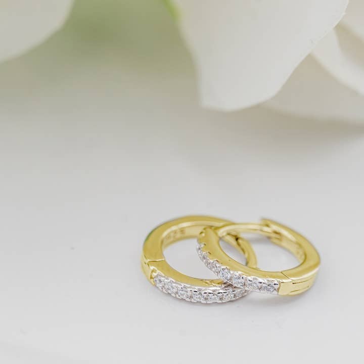 14K Gold-Plated Huggie CZ Hoop Earrings Kids, Girls, Women for wholesale by Cherished Moments