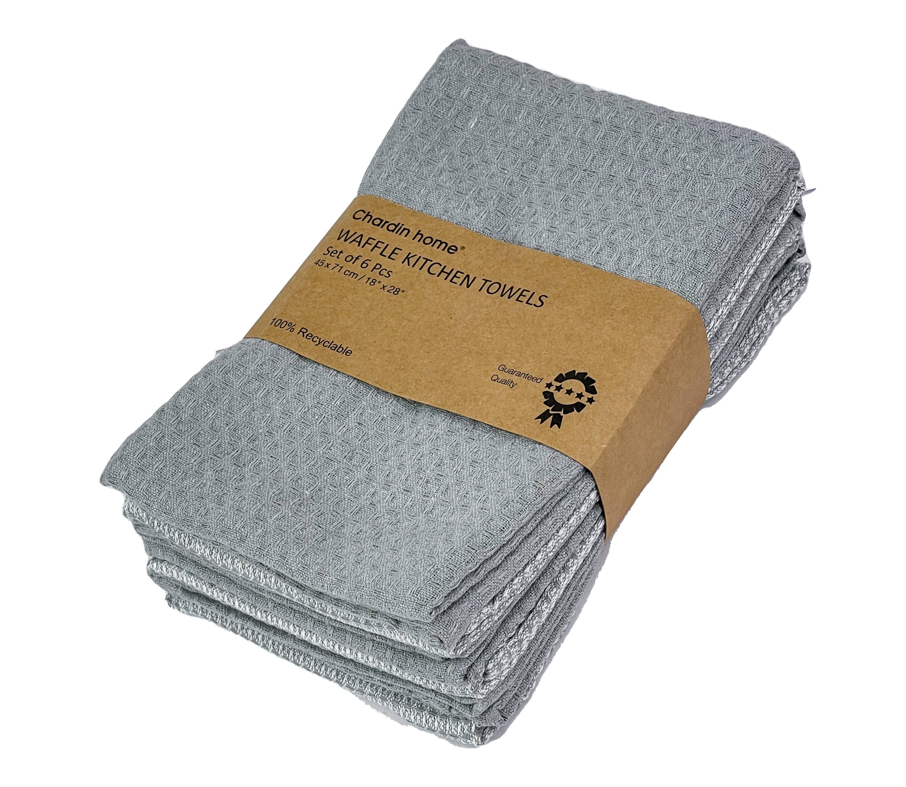 Grey Set of 6-Waffle Kitchen Towels, 18''X28'', Grey, Upcycled. for wholesale on Faire7