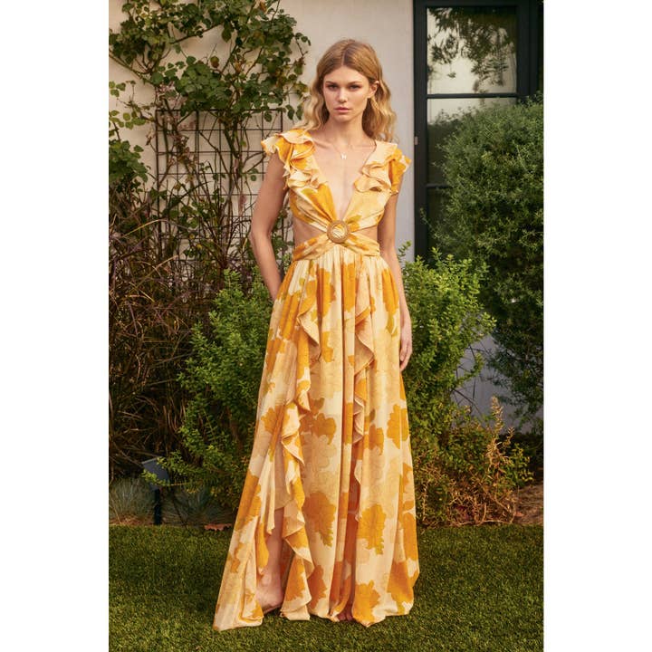 MANGO BLOSSOM Hugs And Kisses Cutout Frilly Maxi Dress for wholesale on Faire