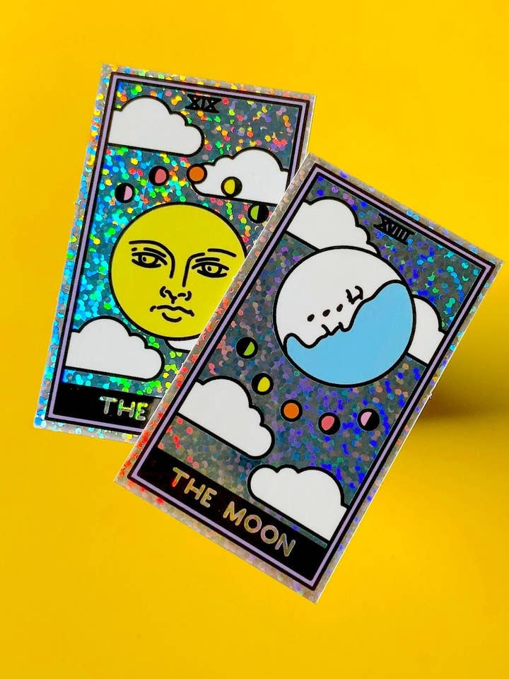 Sun & Moon - Tarot Card Holographic Glitter Sticker Set for wholesale by Spooky Doodle Club