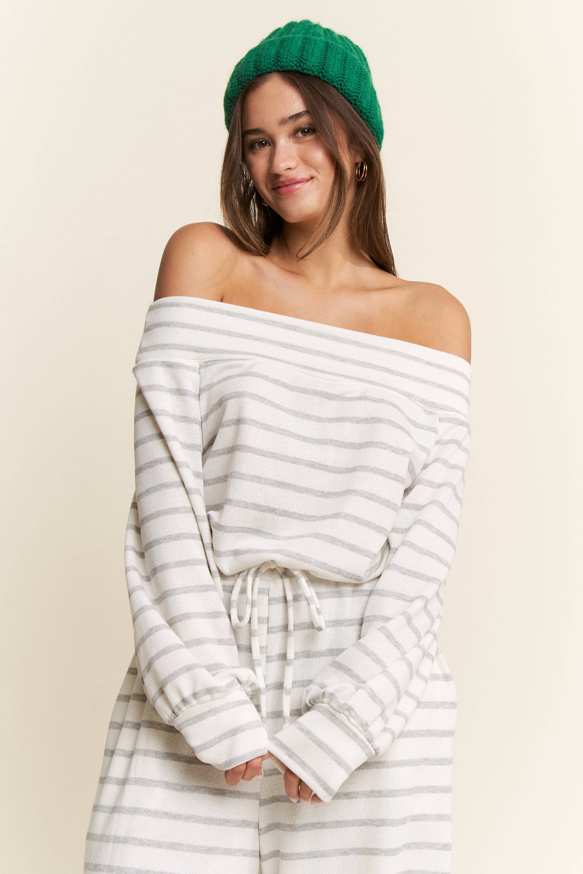 JADE BY JANE PLUS - Wholesale Jumpsuit - Women's - (PLUS SIZE) OFF-SHOULDER STRIPED TERRY JUMPSUIT25