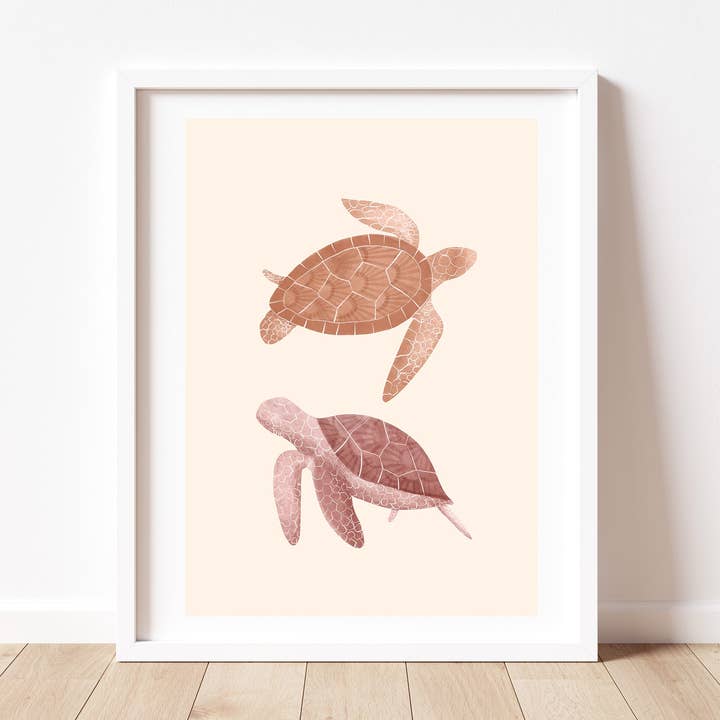 'Coral Companions' | Under the Sea Turtles Wall Art Print for wholesale by Cassie Zaccardo Art