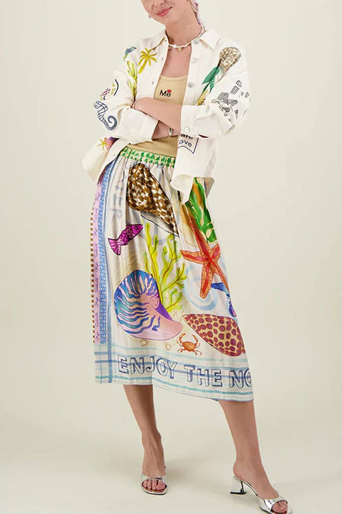 Multi Vestido falda satinada Boho con estampado JRM084 de venta al por mayor en Faire