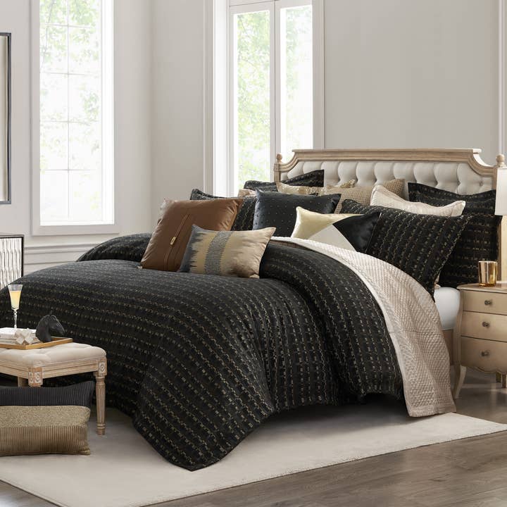 Onyx Black Striped Duvet Set for wholesale by Cloud 9 Design