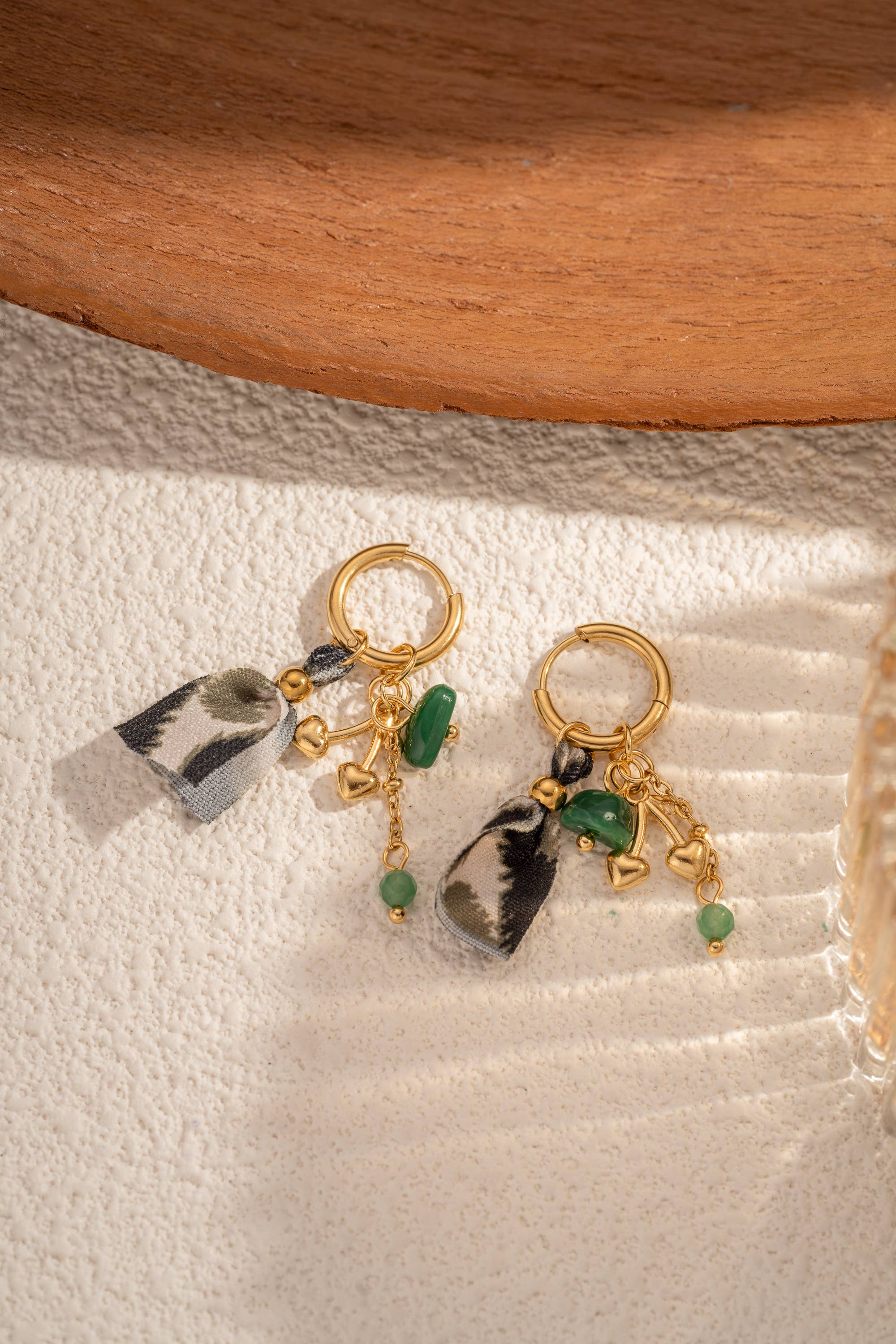 COSMOS - Wholesale Dangle Earrings - Golden stainless steel hoops with enamel cherry pendant1