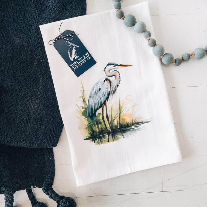 Pelican Provision Co. - Wholesale Tea Towel - Blue Heron Kitchen Towel1