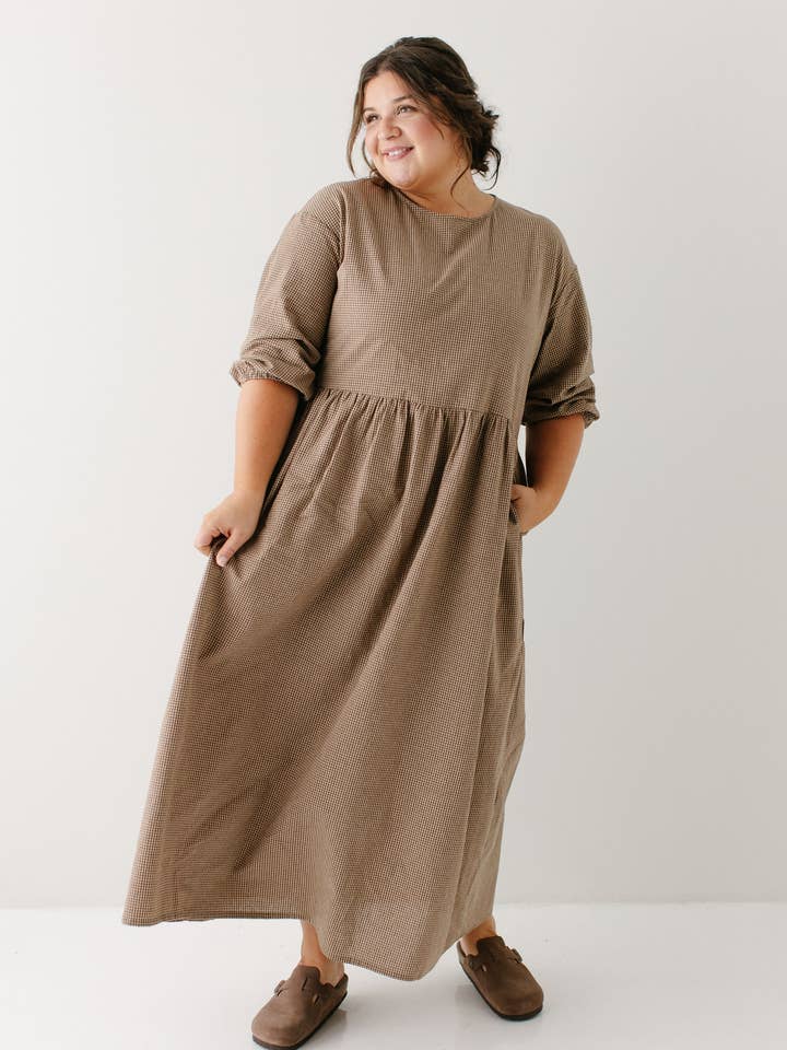 Brown 'Beth' Cotton Gingham Maxi Dress for wholesale on Faire1