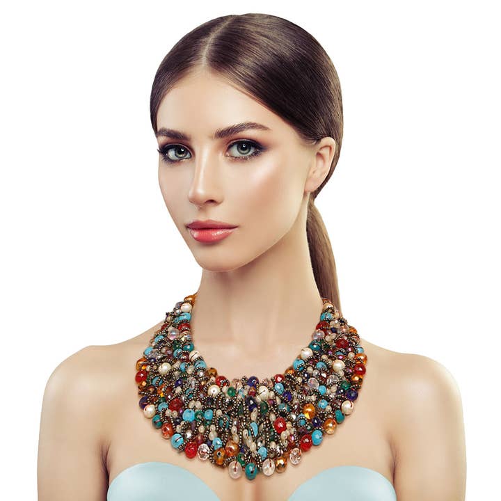 PinktownUSA - Wholesale Bib Necklace - Multi Color and Hematite Bead Copper Bib