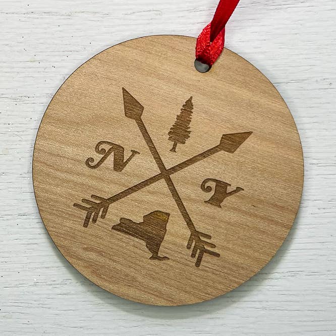 Crossed Arrows New York Upstate Engraved Ornament for wholesale by Almost Local