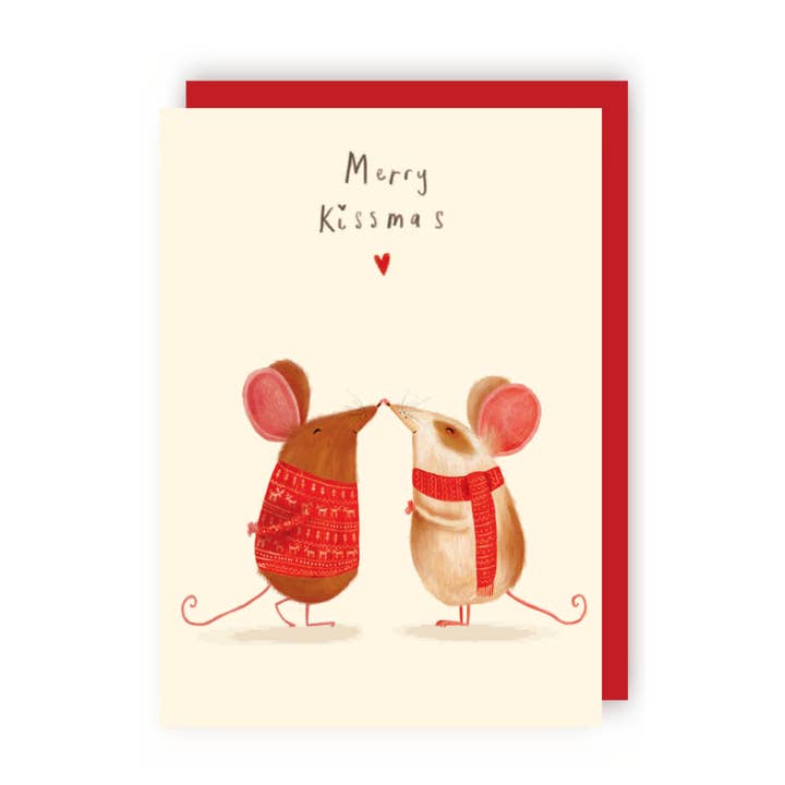 Christmas Merry Kissmas Card | Funny Mice Christmas Card for wholesale by Charley Rabbit Cards