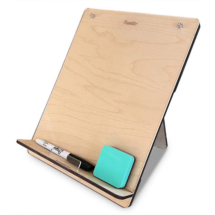 Wood and Acrylic Easel Style Dry Erase Board and Book/Tablet Holder for Home and Office | Portable Whiteboard for Students and Teachers for wholesale by Purelite