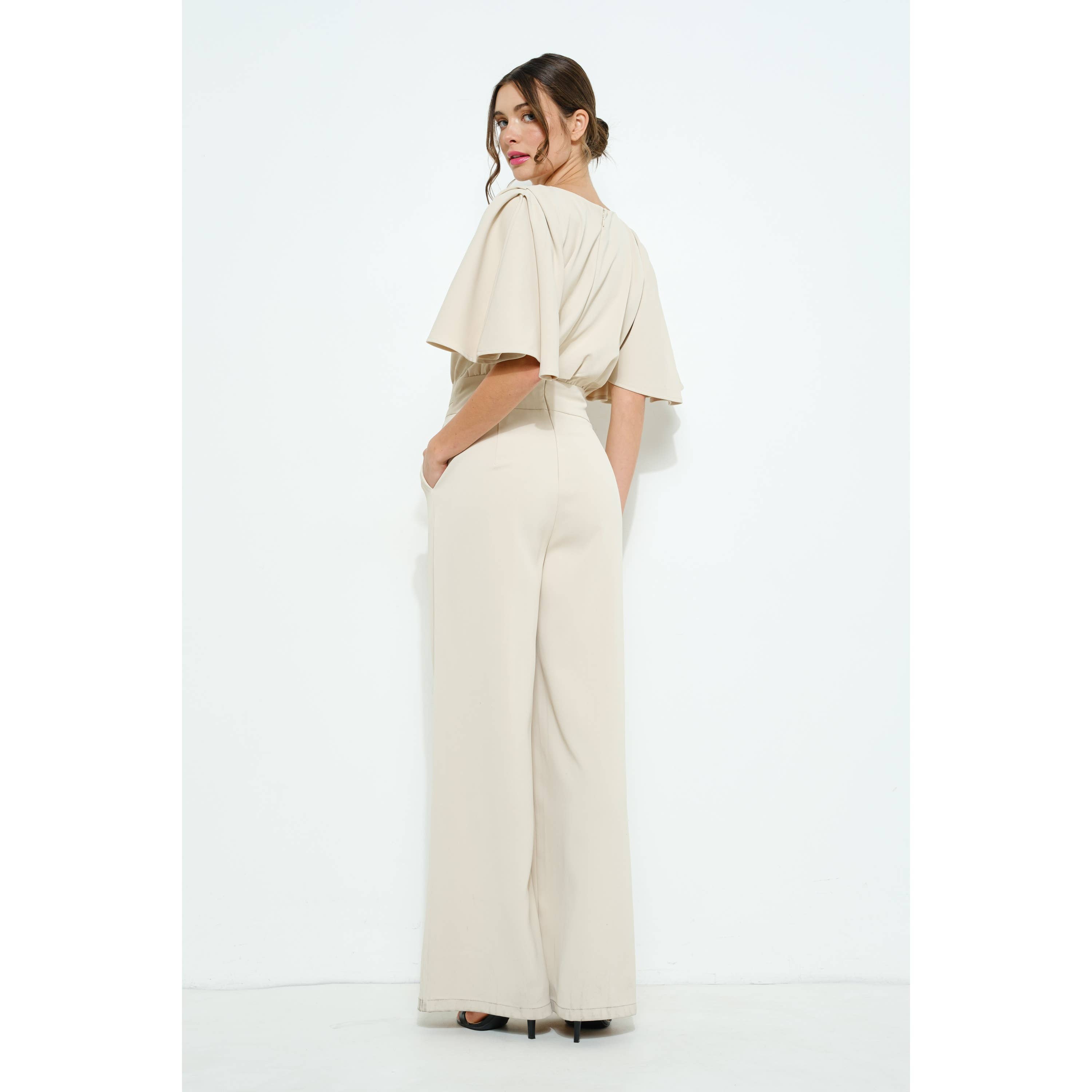INA - Wholesale Romper - Women's - Flutter Kimino Sleeve Buckle Detail Wide Jumpsuit13
