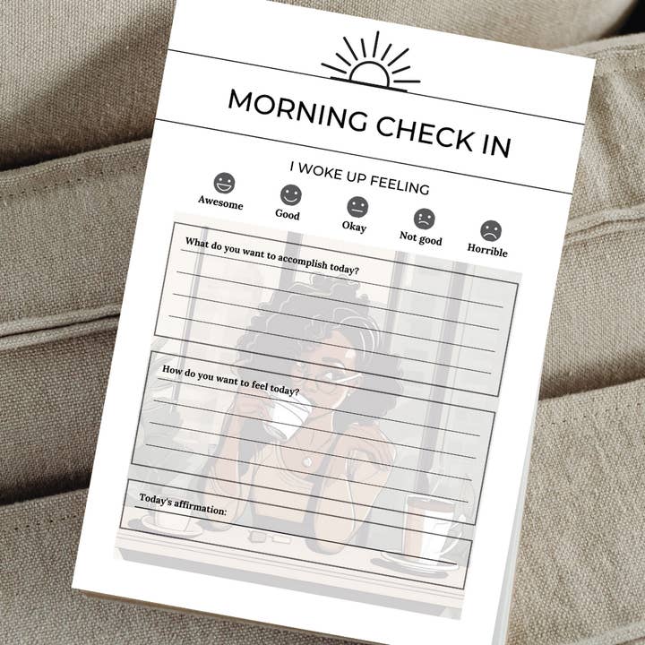 Morning Check In Notepad for wholesale by Self Care Tribe