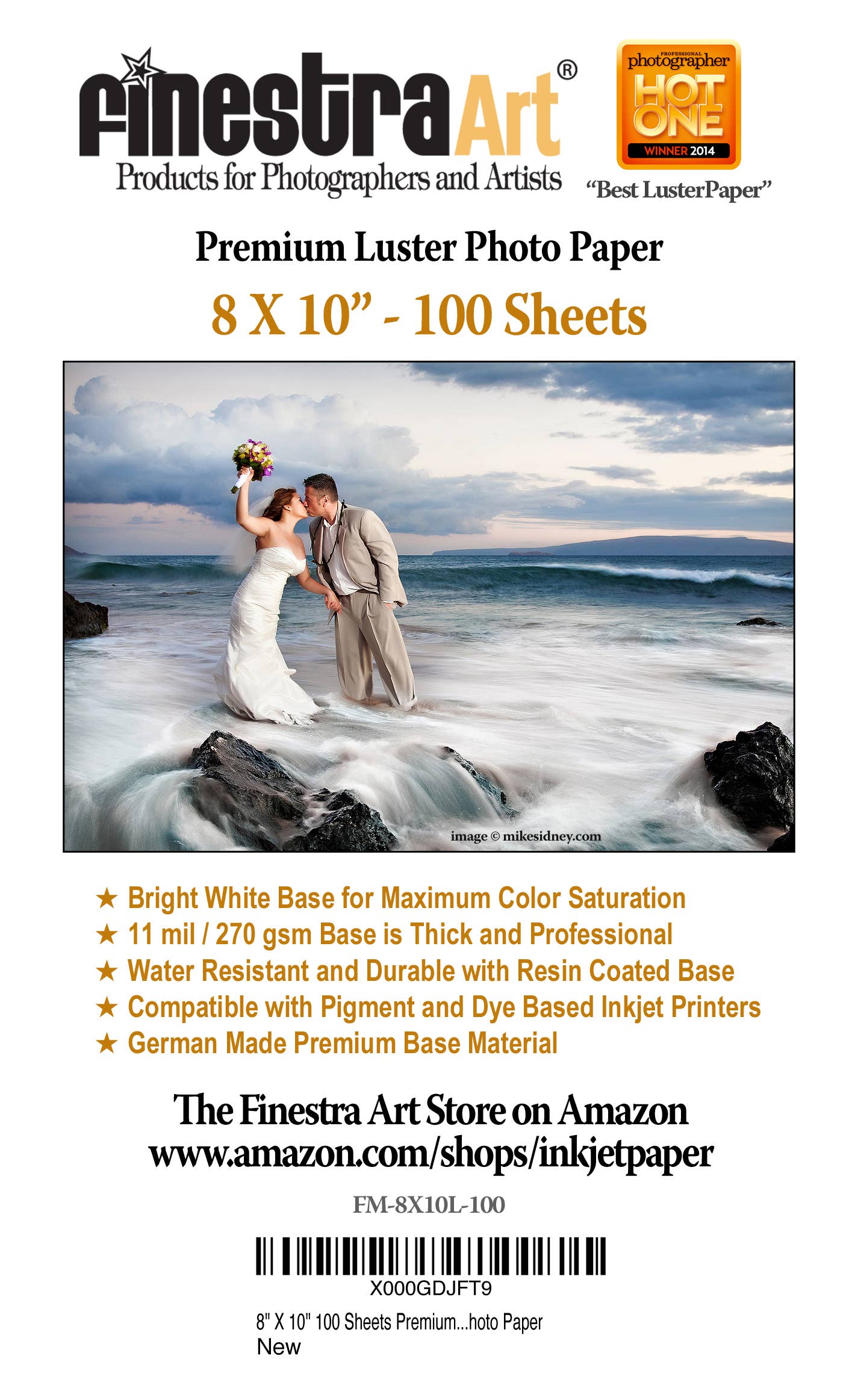 FinestraArt - Wholesale Craft Supplies - 8" X 10" Premium Luster Inkjet Photo Paper-100 Sheets