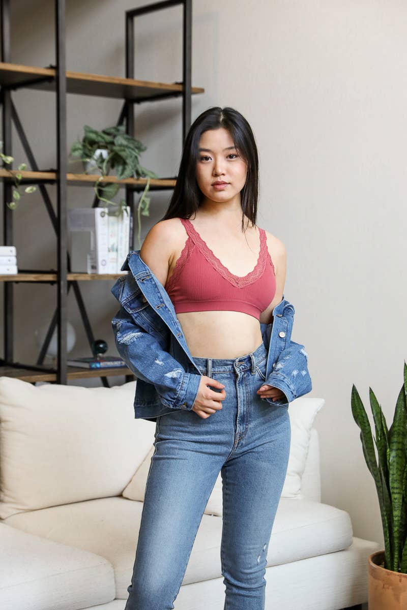 Leto Accessories - Wholesale Bralette - Women's - Lace Trim Padded Bralette - Romantic Lace Trim6