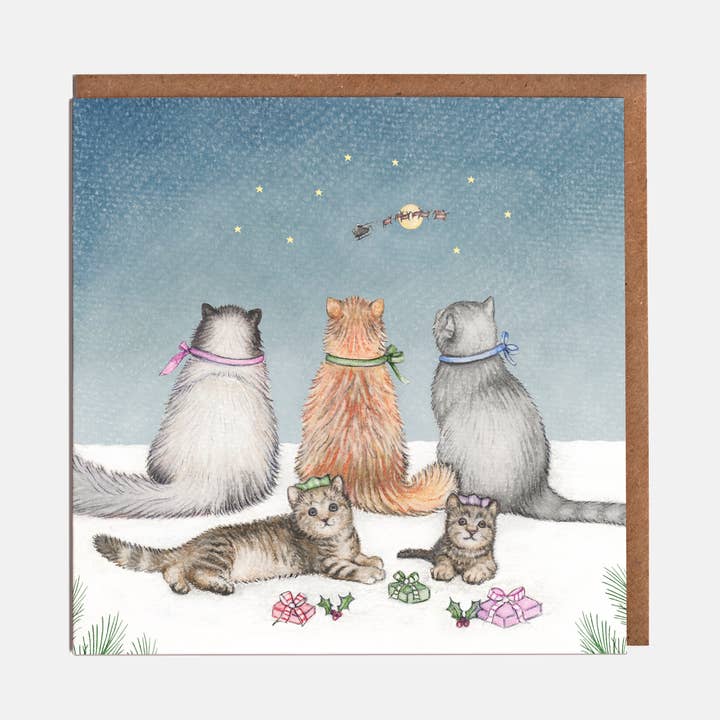 Tarjeta de Navidad de Cats & Presents, en blanco para venta al por mayor de Lottie Murphy