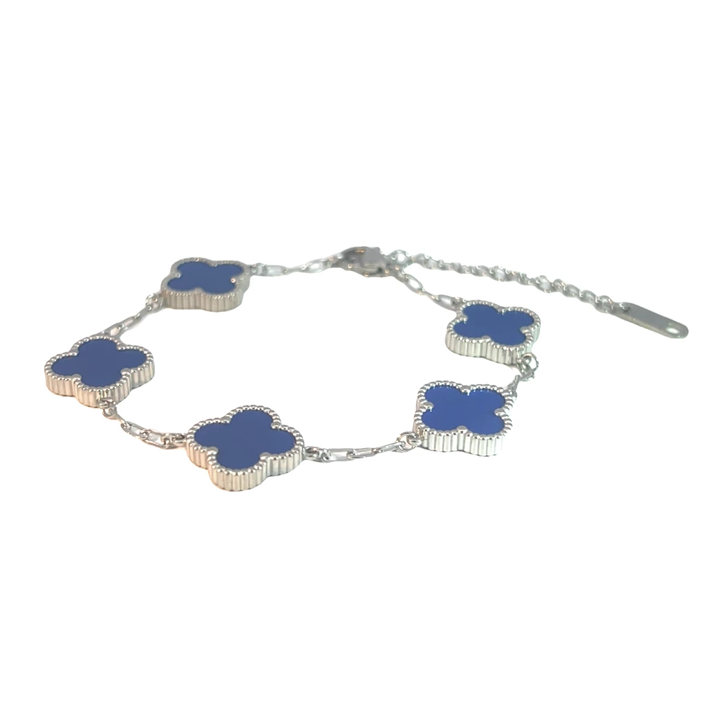 Byzantium Collection Ltd – wholesale Charm/dangle bracelet – Blue Four Leaf Clover Double-Sided Bracelet, Silver Coloured1