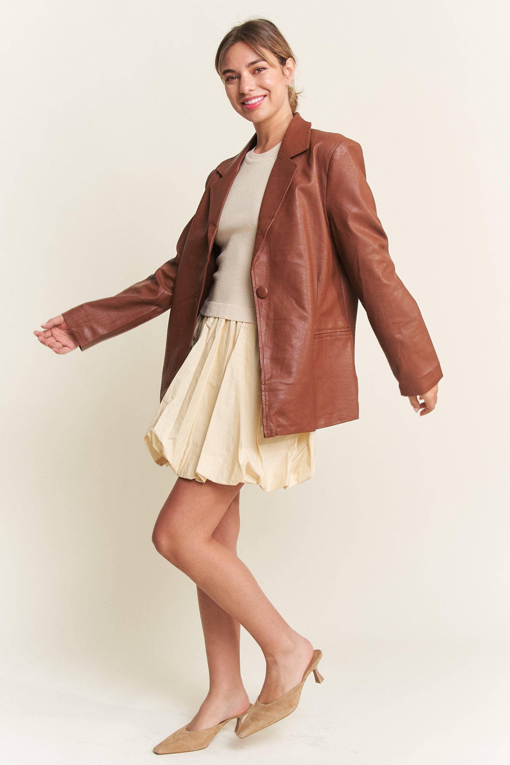 In The Beginning - Wholesale Jacket - Women's - Dark Brown Faux Leather Jacket 4