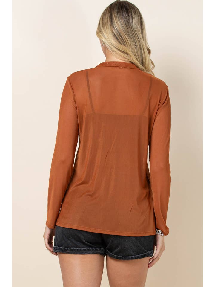 Cinnamon AV1230-CHASE SOLID SEMI SHEER MESH TOP for wholesale on Faire12