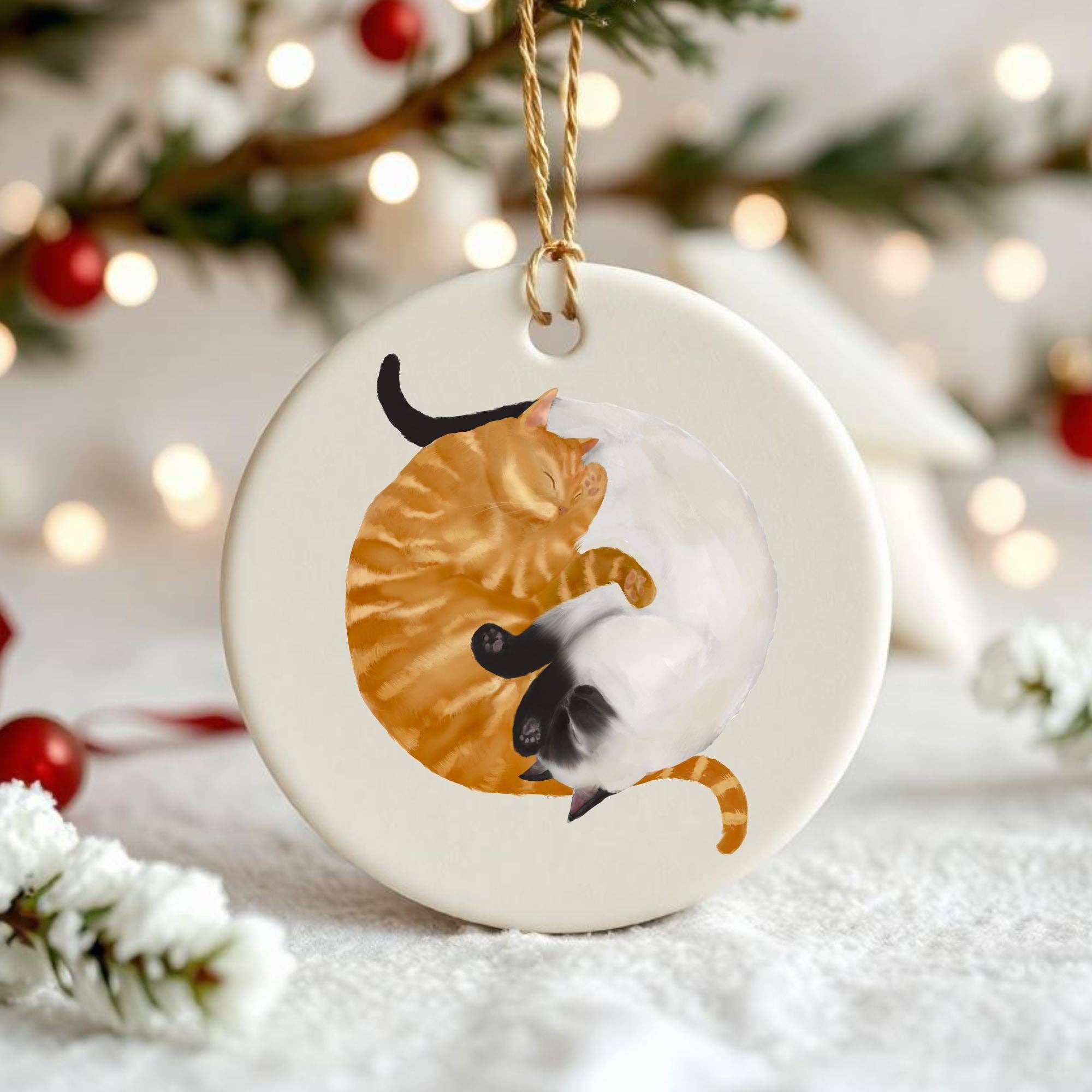 MerikaArt - Wholesale Ornament - Sleeping Orange Tabby And Siamese Cats Ceramic Ornament2