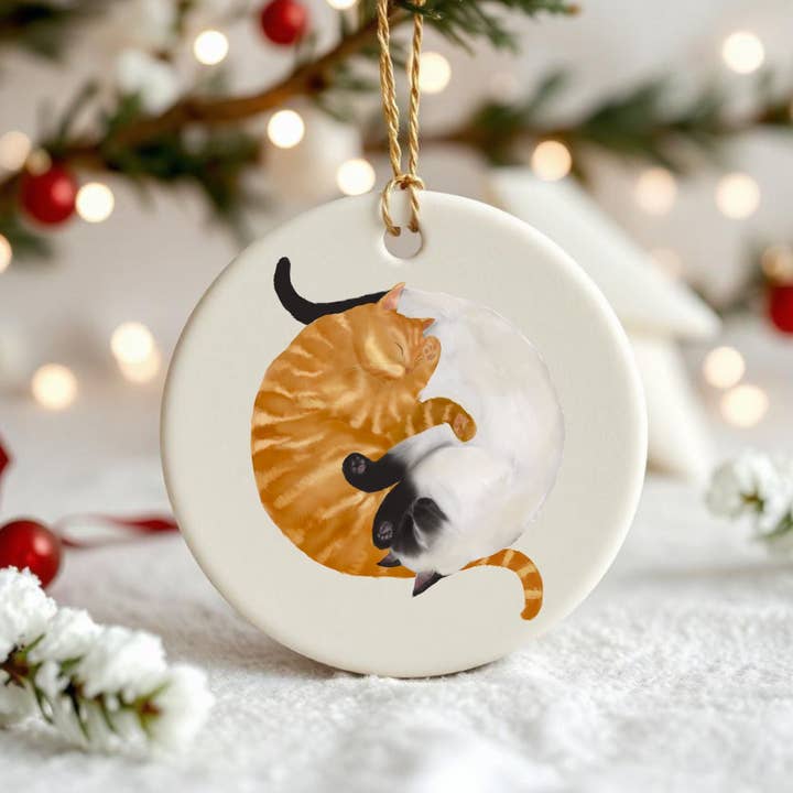 MerikaArt - Wholesale Ornament - Sleeping Orange Tabby And Siamese Cats Ceramic Ornament2