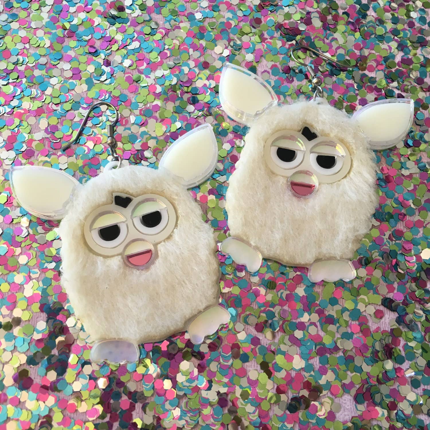 I'm Your Present - Wholesale Dangle Earrings - Furry Furby Earrings, Laser Cut Acrylic, Plastic Jewelry1