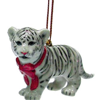 Mini estatueta de porcelana rosa do norte tigre branco ornamento por atacado de Little Critterz
